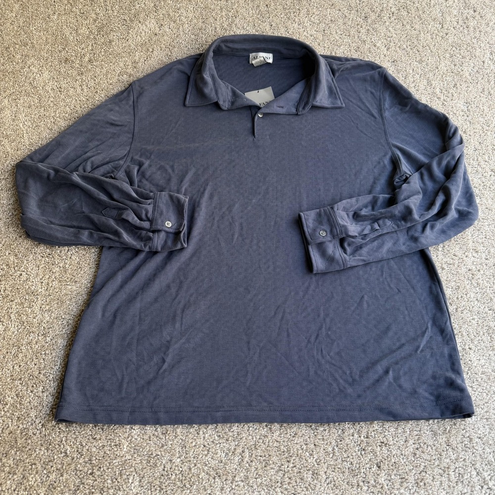 Alfani Polo Shirt Mens XL Gray Solid Rayon Jersey Long Sleeve Thunder Top